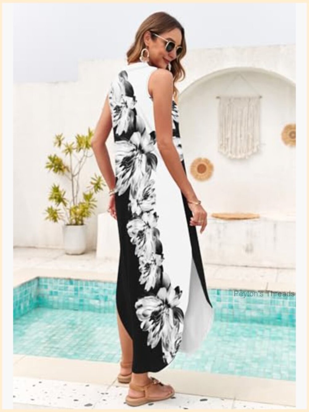Sleeveless V-Neck Maxi Dress with Pockets Side Slit - Picture 4 of 7